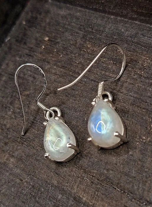 Sterling silver 925 hook earrings with white labradorite, top quality, one-of-a-kind. - Height: 26 mm - Width: 8 mm- 4 g - (1)
