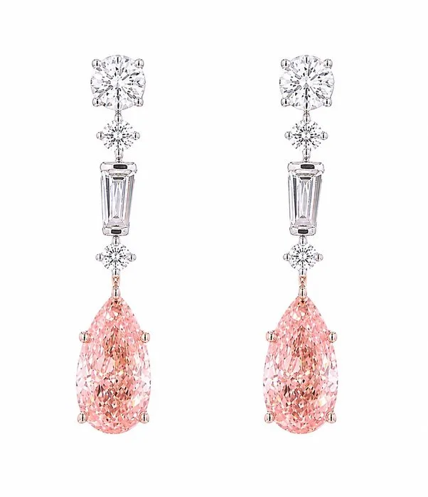 Earrings - 14 kt. White gold, Rose gold - 4.84ct. tw. Pink Diamond (Fancy coloured lab-grown diamond) - Diamond