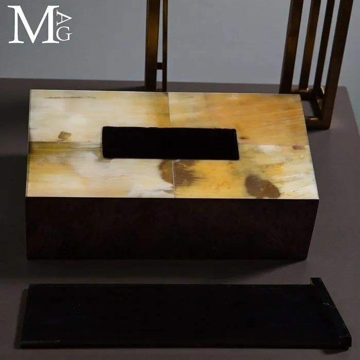 Handcrafted Mouflon Horn Box A Geometric Natural Horn - Height: 80 mm - Width: 260 mm- 730 g - (1)