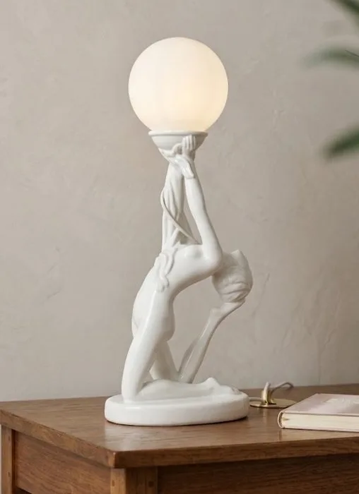 Beautiful Art Deco Style Porcelain Table Lamp - Dancer with Ball - Porcelain / glass - Italy - 20th century
