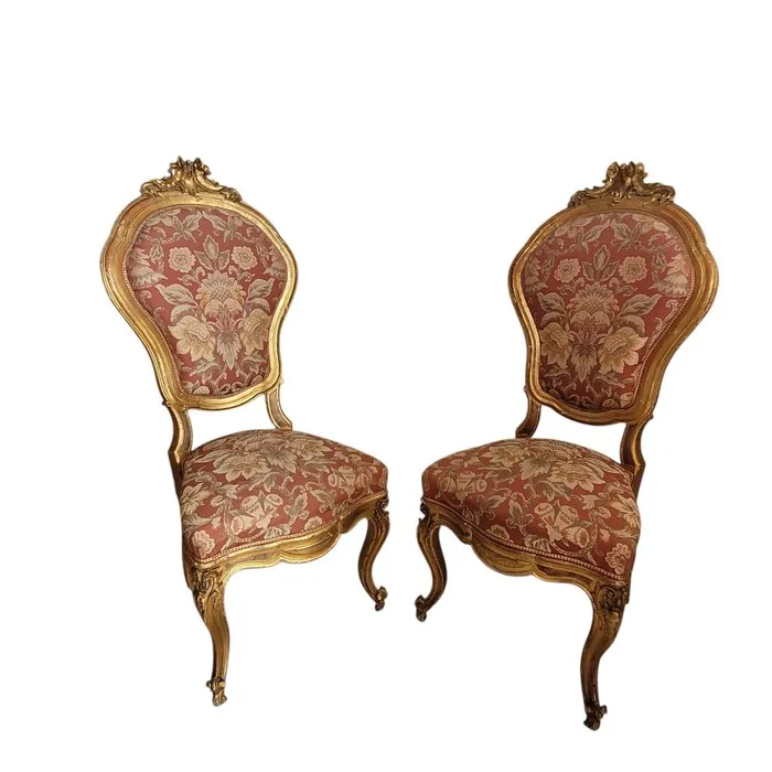 Chair (2) - Gilt wood, Wood, Textile
