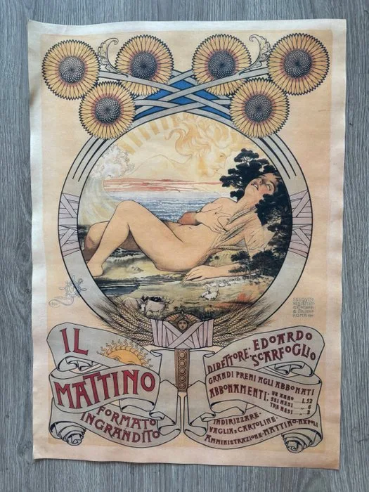Anonymous - Manifesto Liberty Art Nouveau Il Mattino Edoardo Scarfoglio - 1970s