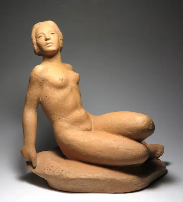 Václav Jicha (1874-1950) - Sculpture, Art Deco Lady Sculpture - 25 cm - Terracotta - 1920