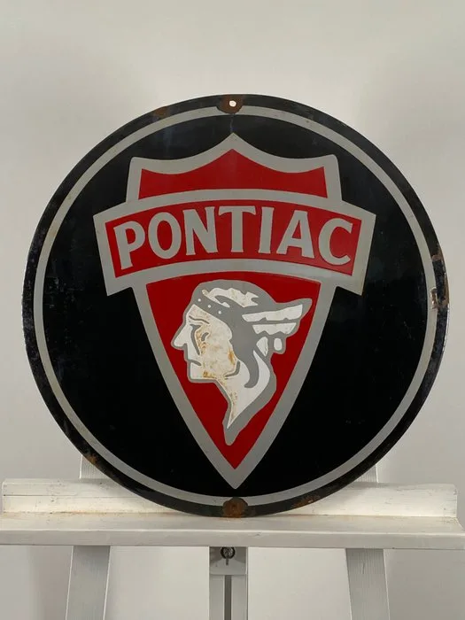 Pontiac - Enamel sign - Ø50cm - Made of thick steel sheet and enamel