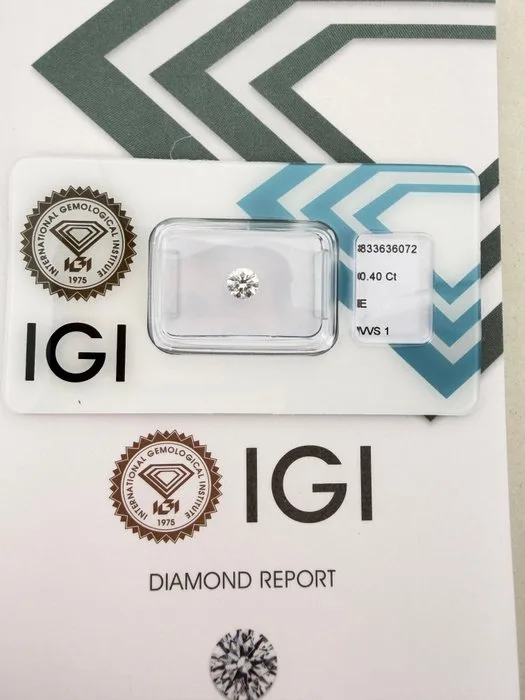 1 pcs Diamond (Natural) - 0.40 ct - Round - E - VVS1 - International Gemological Institute (IGI)