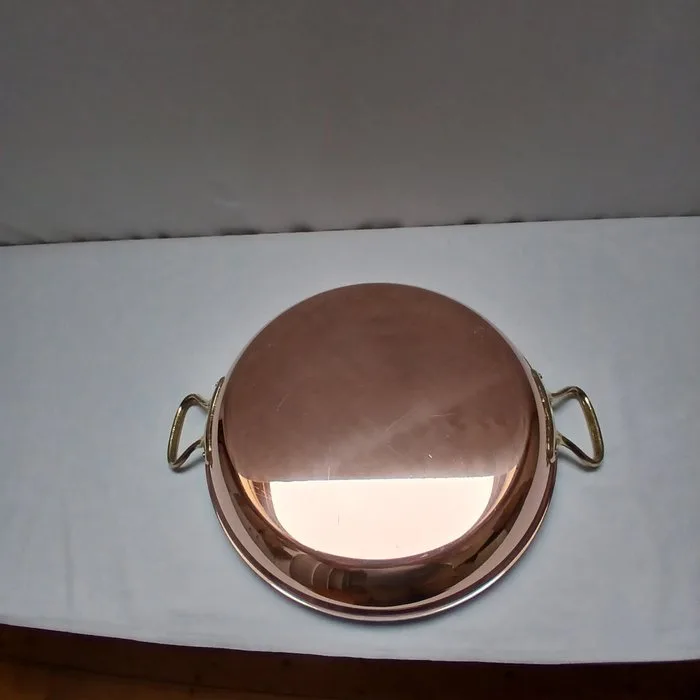 Plat de Cuisson ou de service XXL Bas en Cuivre Intérieur acier inoxydable, Anses en Laiton rivetées - Pan - Copper, Brass, stainless steel