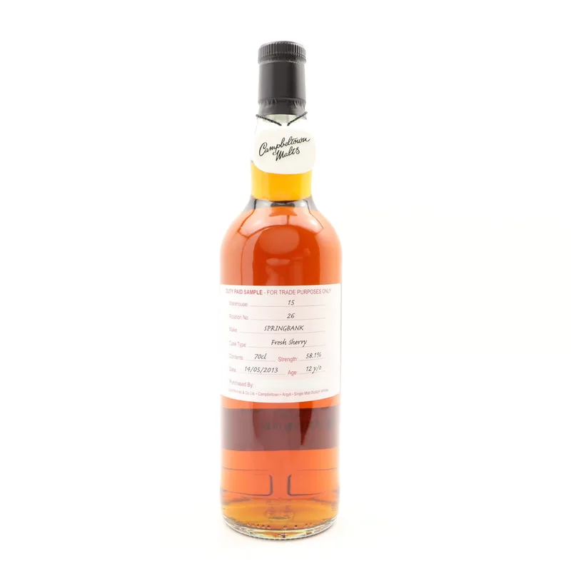 Springbank – 2013 12 Year Old Duty Paid Sample (70cl, 58.1%)