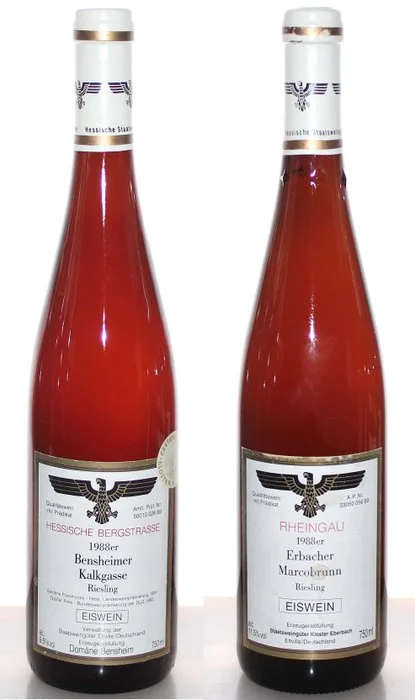 1988 Eiswein Versteigerungswein Bensheimer Kalkgasse + Erbacher Marcobrunn Riesling - Kloster Eberbach - Hessische Bergstraße, Rheingau Staatsweingüter Eltville - 2 Bottles (0.75L)