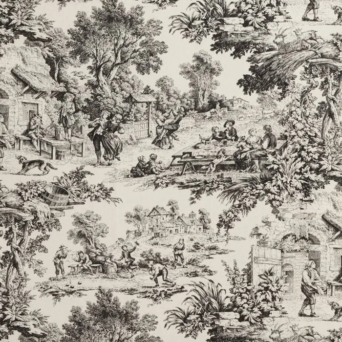 AA021 - Black Toile de Jouy Fabric - 100% Cotton, OEKO-TEX Certified - Upholstery fabric - 200 cm - 290 cm