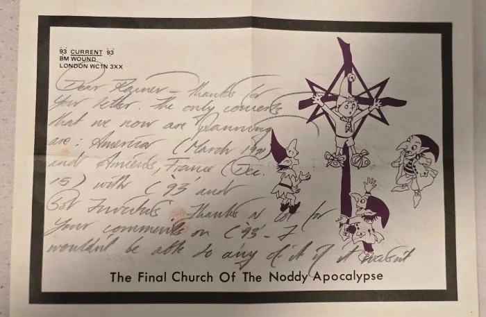 Current 93 - David Tibet - Handwritten letter with original envelope - Hand signed