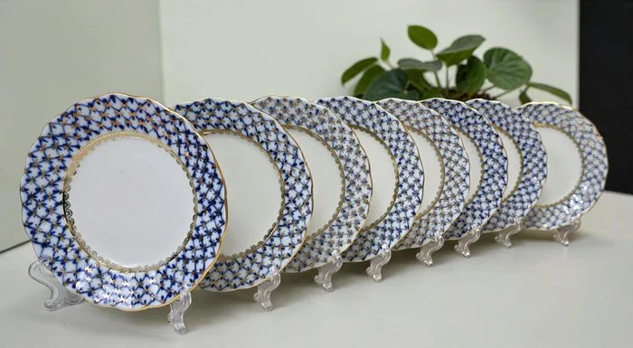 Lomonosov Imperial Porcelain Factory - Plate (8) - Porcelain - Cobalt Net