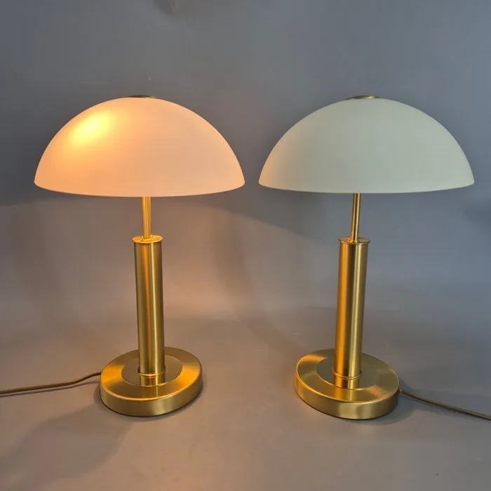 Paar Moderne Tischleuchten Messing Glas Pilzlampe Tischlampe - Table lamp - Brass