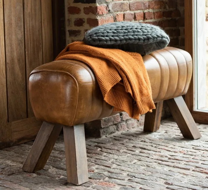 Gym Hall Bench - Real Leather - Hall bench - Leather, Wood