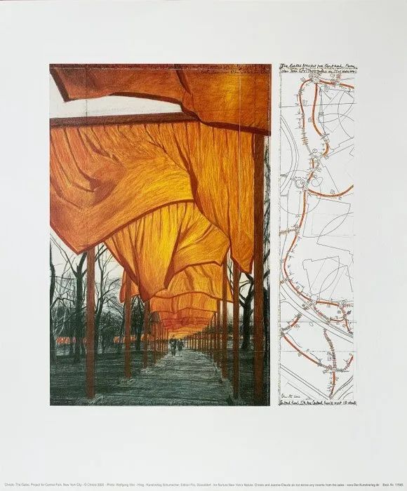 Christo (1935-2020) - The Gates IV - Rare Artprint - New York Central Park - 60 x 50 cm