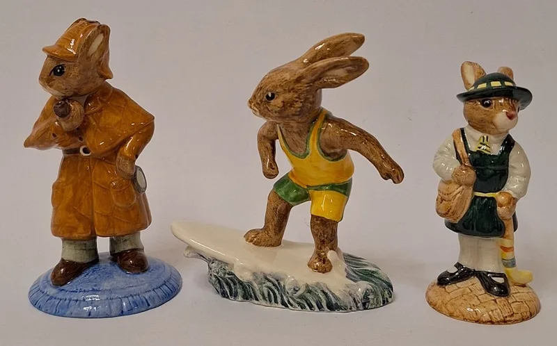3 Bunnykins Royal Doulton Figurine incl. Ozzy Surfer DB133