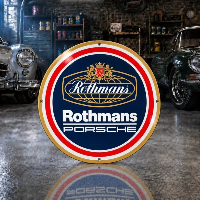 Sign - Porsche - Rothmans Porsche Racing Vintage Sign – XL 50 cm – High Temperature Baked – Made of Thick Steel Sheet