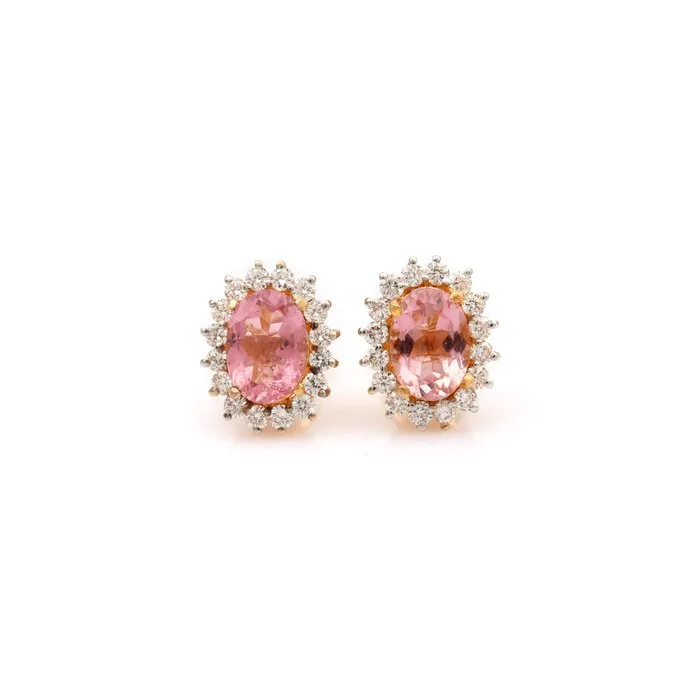 Stud earrings - 14 kt. Yellow gold - 1.99ct. tw. Tourmaline - Diamond - Engagement Studs