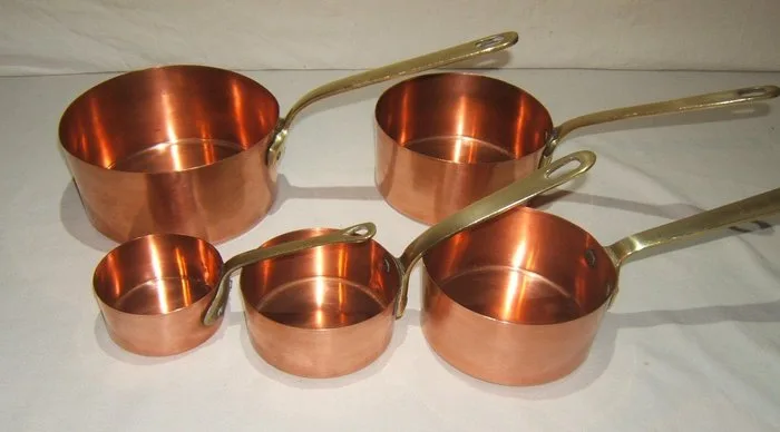 5 decoratieve massief koperen Franse pannen - Pan - Solid Copper, Brass