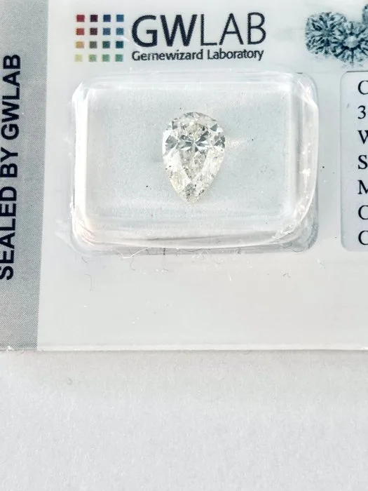 1 pcs Diamond (Natural) - 2.00 ct - Pear - I - SI2 - Gemewizard Gemological Laboratory (GWLab)