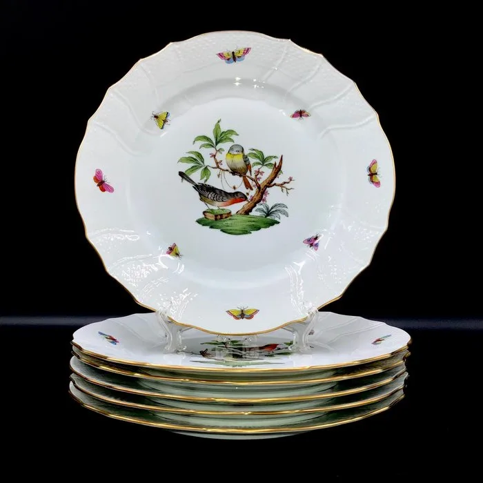 Herend - Exquisite Set of 6 Dinner Plates (26 cm) - "Rothschild Bird" Pattern - Plate - Hand Painted Porcelain