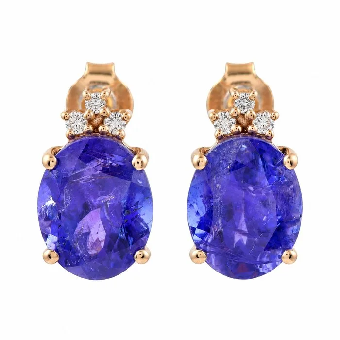 Earrings - 14 kt. Yellow gold - 6.98ct. tw. Tanzanite - Diamond