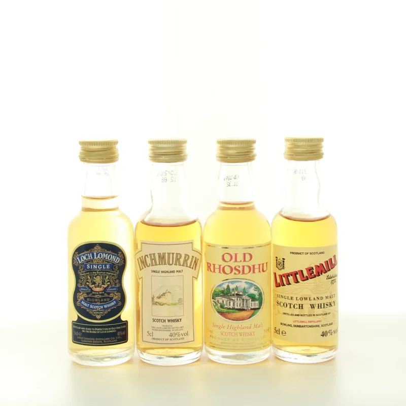 Littlemill, Loch Lomond, Old Rhosdhu, Inchmurrin Miniature Set (1980s Editions) (20cl, 40%)