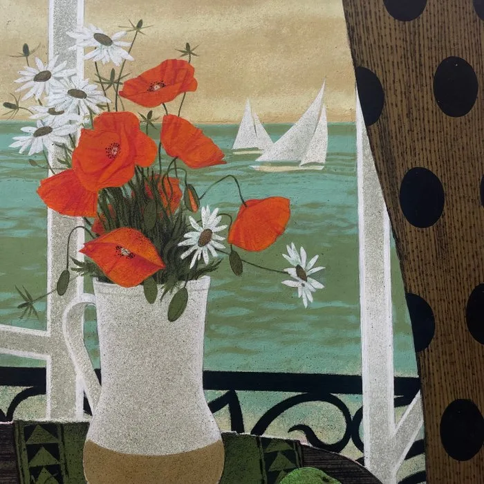 Yves Ganne (1931-2019) - Bouquet de coquelicots face à la mer