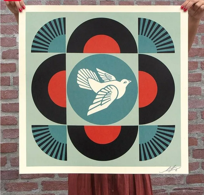 Shepard Fairey (OBEY) - Obey Giant - Geometric Dove * Black - Signed and dated 2021