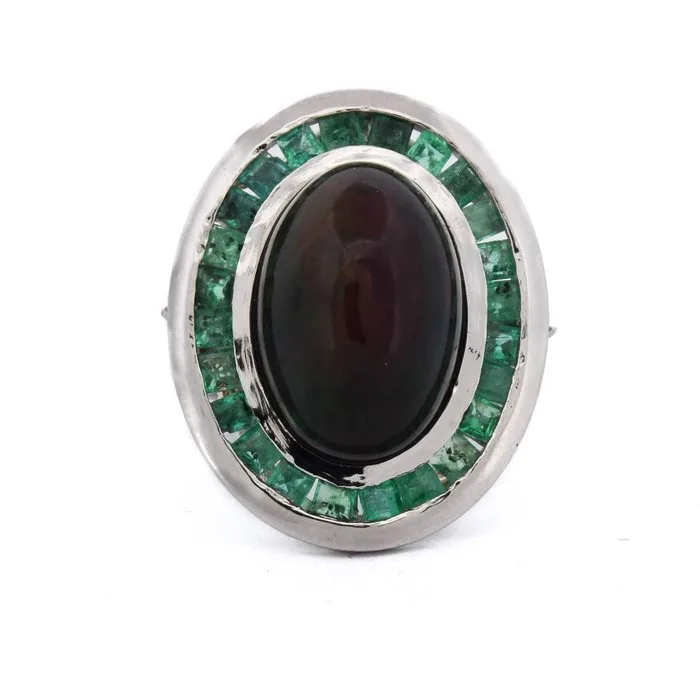 Cocktail ring Platinum - 24.50ct. tw. Opal - Emerald