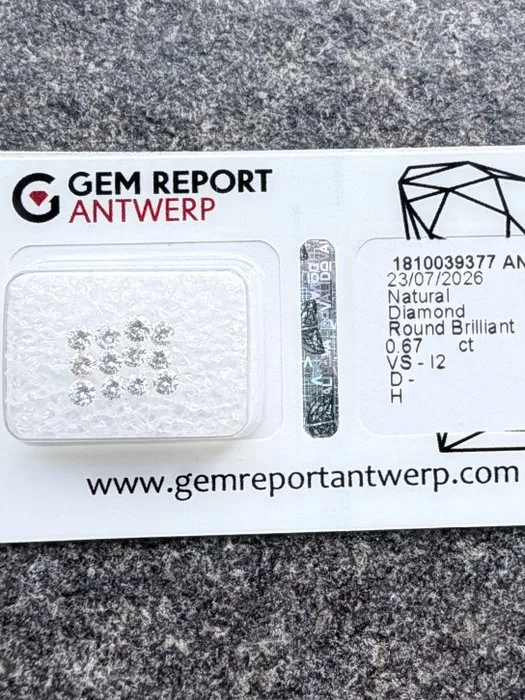 12 pcs Diamond (Natural) - 0.67 ct - Round - D (colourless), H - VS2, I2 - Gem Report Antwerp (GRA)