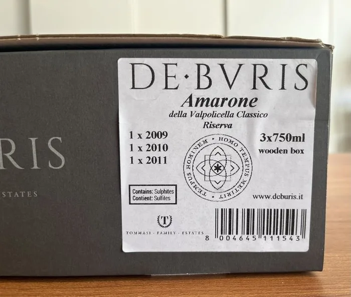 2009 2010, 2011 Tommasi, DE·BVRIS - Amarone della Valpolicella Riserva - 3 Bottles (0.75L)