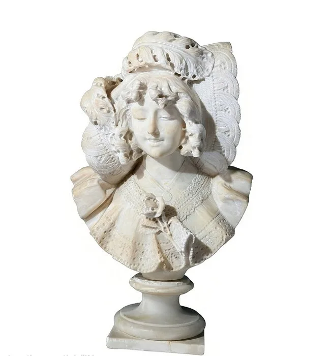 R. Parent (19° secolo) firmato - Bust, Busto fanciulla sorridente - 54 cm - Alabaster