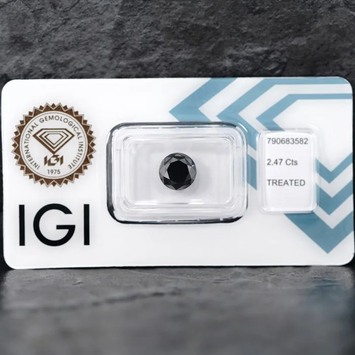 1 pcs Diamond (Colour-treated) - 2.47 ct - Round Black - Not specified in lab report - International Gemological Institute (IGI)