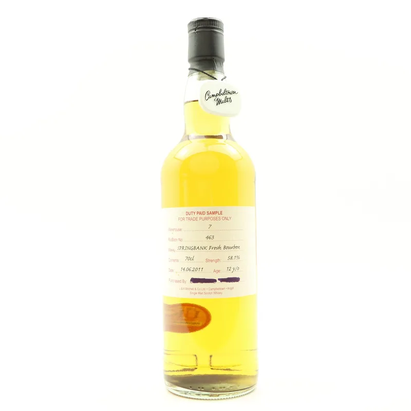 Springbank – 2011 12 Year Old Duty Paid Sample (70cl, 58.1%)
