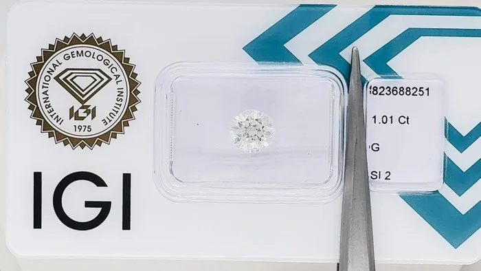 1 pcs Diamond (Natural) - 1.01 ct - Round - G - SI2 - International Gemological Institute (IGI)