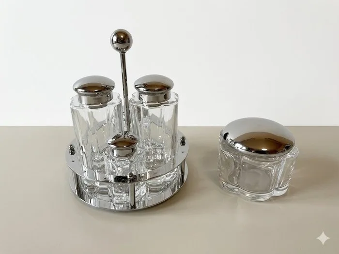 Alessi - Michael Graves - Cruet set - MG07 Parmesan cellar, MG05 Condiment set - Steel, Crystal