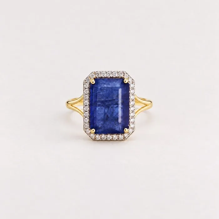Ring - 14 kt. Yellow gold - 9.90ct. tw. Tanzanite - Diamond - Natural Tanzanite E-F VS