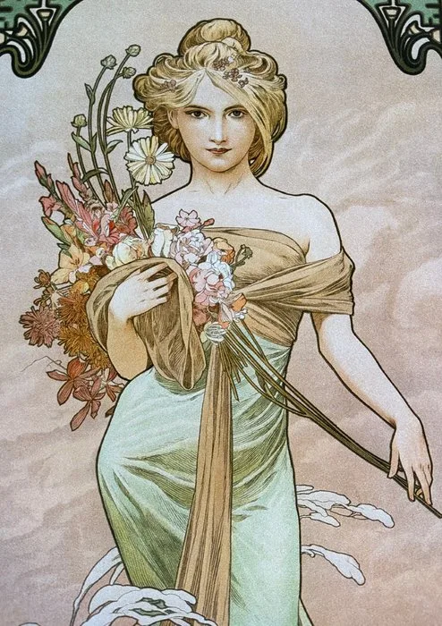 Alphonse Marie Mucha - “Spring II, 1900”. Gesigneerd en gedateerd in de plaat