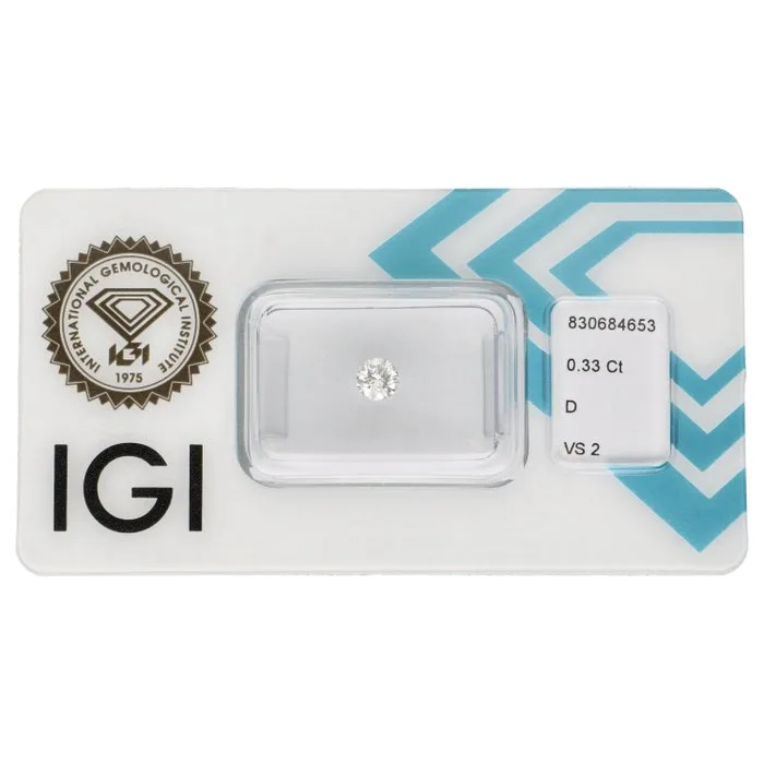 1 pcs Diamond (Natural) - 0.33 ct - Round - D (colourless) - VS2 - International Gemological Institute (IGI)