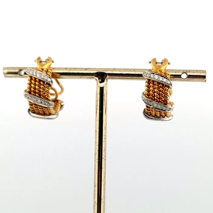 Tiffany & Co. - Earrings - Jean Schlumberger Six-Row Rope - 18 kt. Yellow gold, Platinum Diamond (Natural)