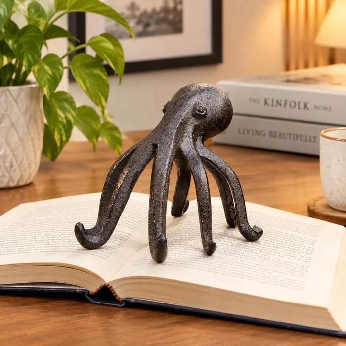 Sculpture, Antique-Style Octopus Sculpture – Decorative Phone, Tablet and Business Card Holder - 11.5 cm - Cast iron