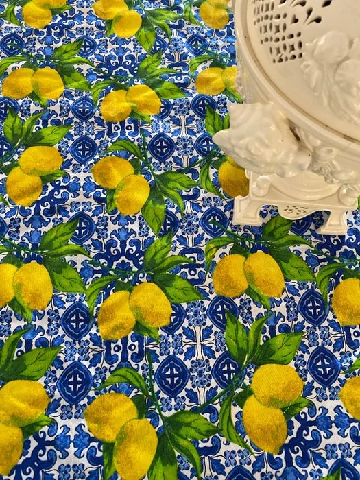 san leucio - Gorgeous blue-patterned tablecloth with lemons. - Tablecloth - 240 cm - 140 cm