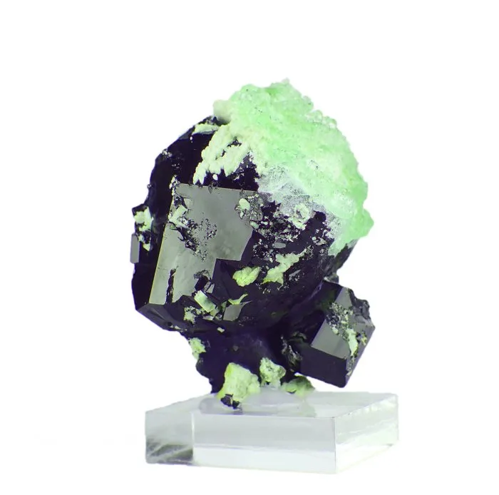 Black Tourmaline with Fluorescent Hyalite Crystal cluster - Height: 57 mm - Width: 51 mm- 149 g