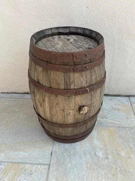 Plant table - Wood, Metal - Wooden Barrel