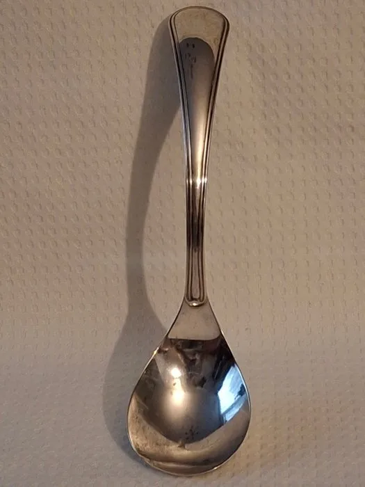 Van Kempen - Spoon - Antique silver egg-sauce spoon, Dubbel Fillet style, manufactured by van Kempen. Year letter B = -.833 silver - Silver Egg Sauce Spoon