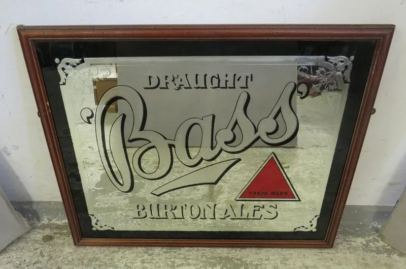 Burton Ales Draught Advertising Mirror in dark wooden frame approx.