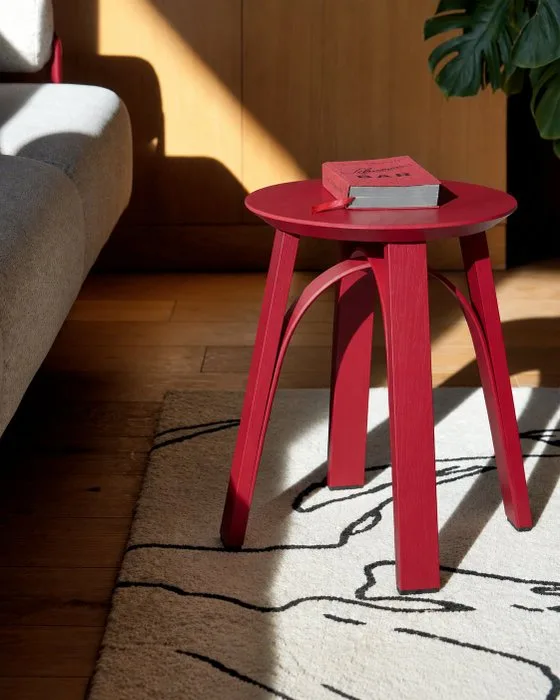 Johannes Hironimus - Stool - Ash, Lacquered, Ruby Red