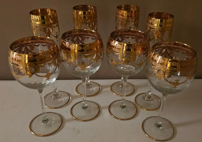 ISMIE LUX - Drinking service (8) - Exclusive set of giant, tall crystal goblets in crystal and 18k gold. - Crystal, Gold