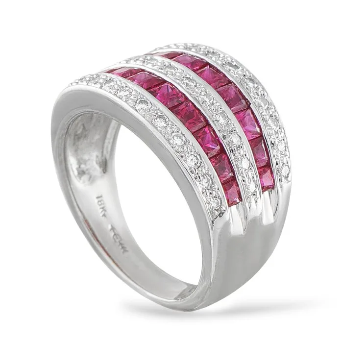 Ring - 18 kt. White gold, Exclusive 18K White Gold 0.56ct Diamond and Ruby Ring - 0.56ct. tw. Diamond (Natural)