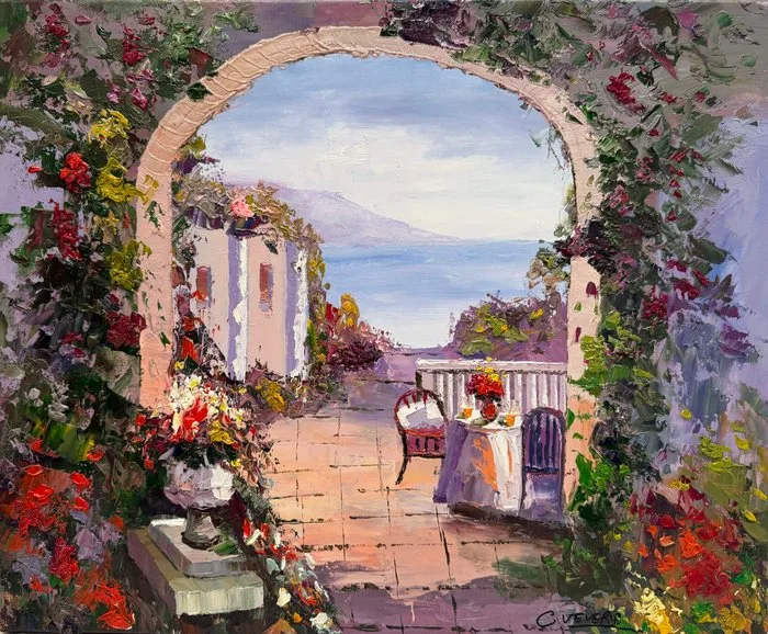 Christof Vevers (1962) - Riviera sous le Soleil - Terrasse sur la côte Méditerranéenne